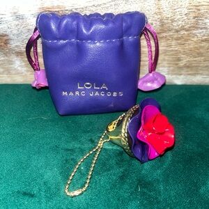 Marc Jacobs Gold Ring with Red and Purple Flower with Lola perfume balm